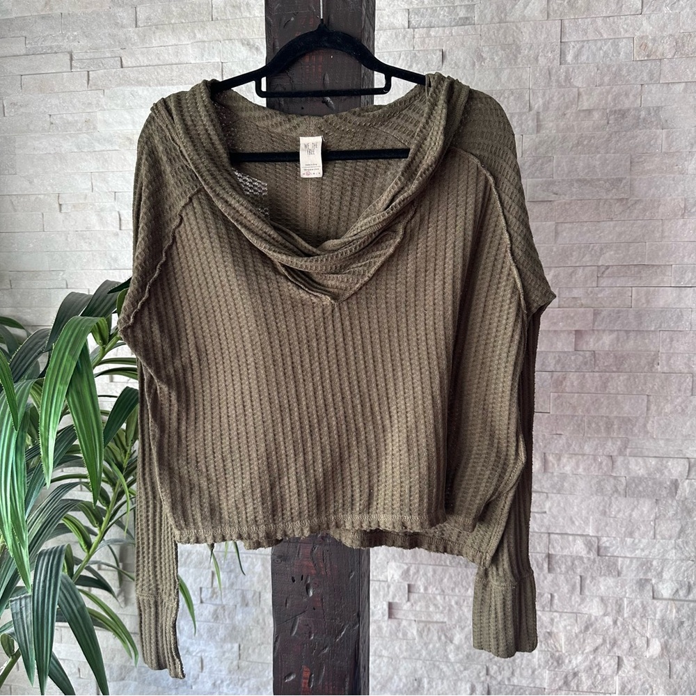 WE THE FREE Military Green “Wildcat” Slouchy Boho Waffle Knit Size XS
